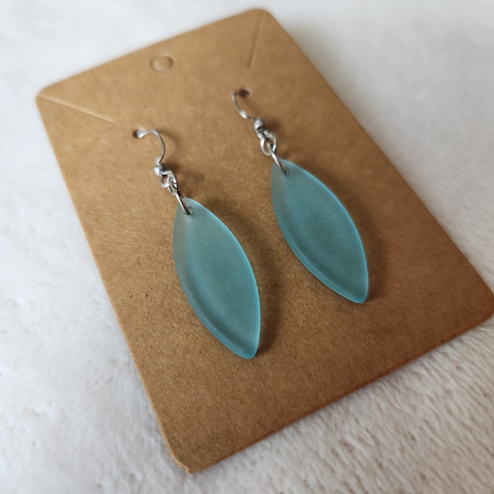 Light Blue Sea Glass Dangle Earrings - Picture 3 of 5